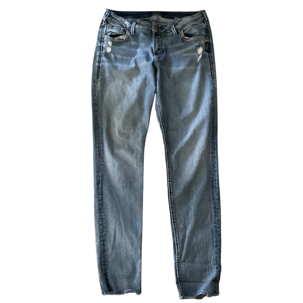 Silver Jeans Co Sam Mid Rise Skinny Jeans Light Wash Distressed W30 L29 L27112SJ